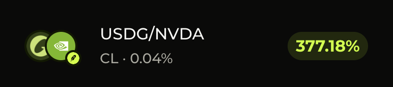 0xKaya's tweet photo. @Jackhaldorsson @OrvexFi personal favourite right now: USDG/NVDA.

currently showing 377% 24h fee APR — points not included. https://t.co/J10bYOOwhY