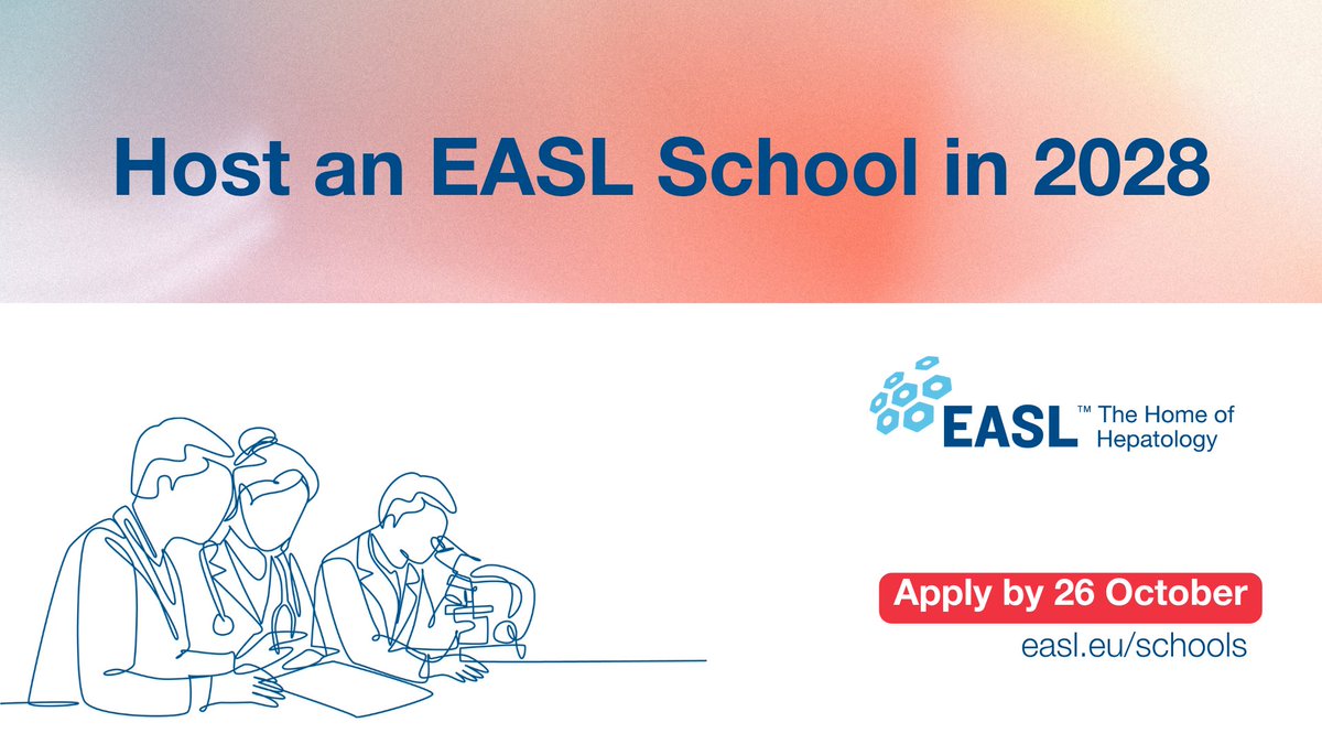 EASLnews's tweet photo. Do you have an idea for an innovative Clinical or Experimental &amp; Translational Science EASL School? Successful proposals receive dedicated EASL funding and organisational support. Apply by 26 October!
Read more: https://t.co/0jLkxeTHko https://t.co/svQNpP4vP3