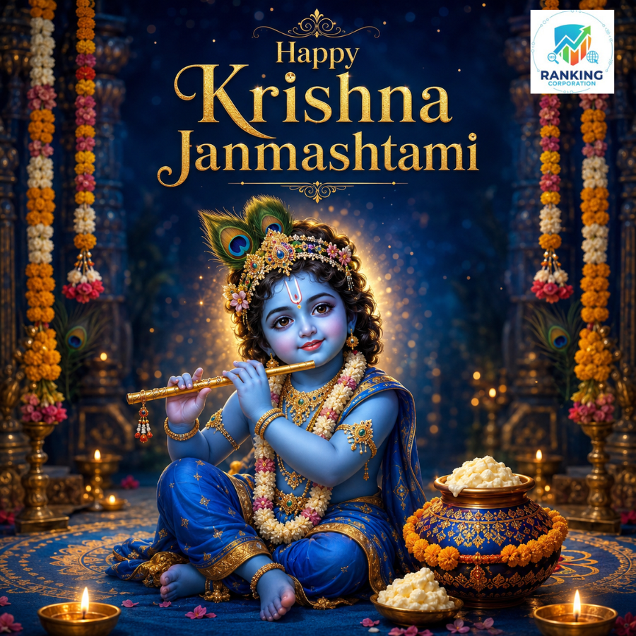 ranking_corp's tweet photo. 🦚 Happy Krishna Janmashtami! 🦚

Ranking Corporation wishes you and your loved ones a joyful, peaceful, and blessed Krishna Janmashtami. 🙏✨

#KrishnaJanmashtami #Janmashtami2026 #LordKrishna #JaiShriKrishna #FestivalOfJoy  #IndianFestivals #RankingCorporation #SEOAgency https://t.co/7UTbik0iFJ