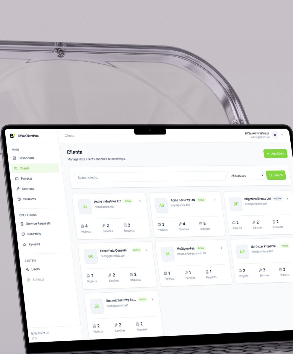 bitvatech's tweet photo. We built clienhub to Manage our clients easier and also allow them to easily access their dashboard to see all the services we currently offering them and also new services we can offer also #bitvatech #systembuild #webdev #services https://t.co/8zGisXhukz