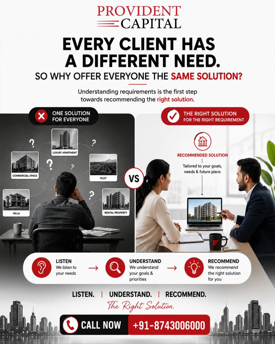 providencapital's tweet photo. Every requirement is different. Every goal is different. And that is why every solution should begin with listening.

At Provident Capital, we believe the right fit starts with the right conversation.

Have a requirement? Let's sit &amp; find the best.

#ProvidentCapital #ClientFirst https://t.co/aKGTqPrZiE