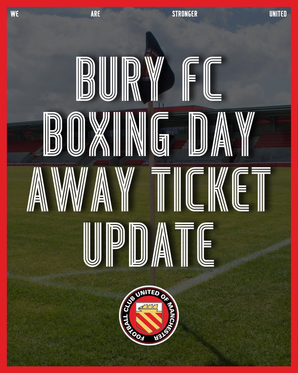 FCUnitedMcr's tweet photo. Please click the link below for our statement regarding tickets for our fixture against @buryfcofficial on Boxing Day ⬇️

https://t.co/T3JYwO4WsF

#WeAreStrongerUnited https://t.co/kfaIMD7Y3A