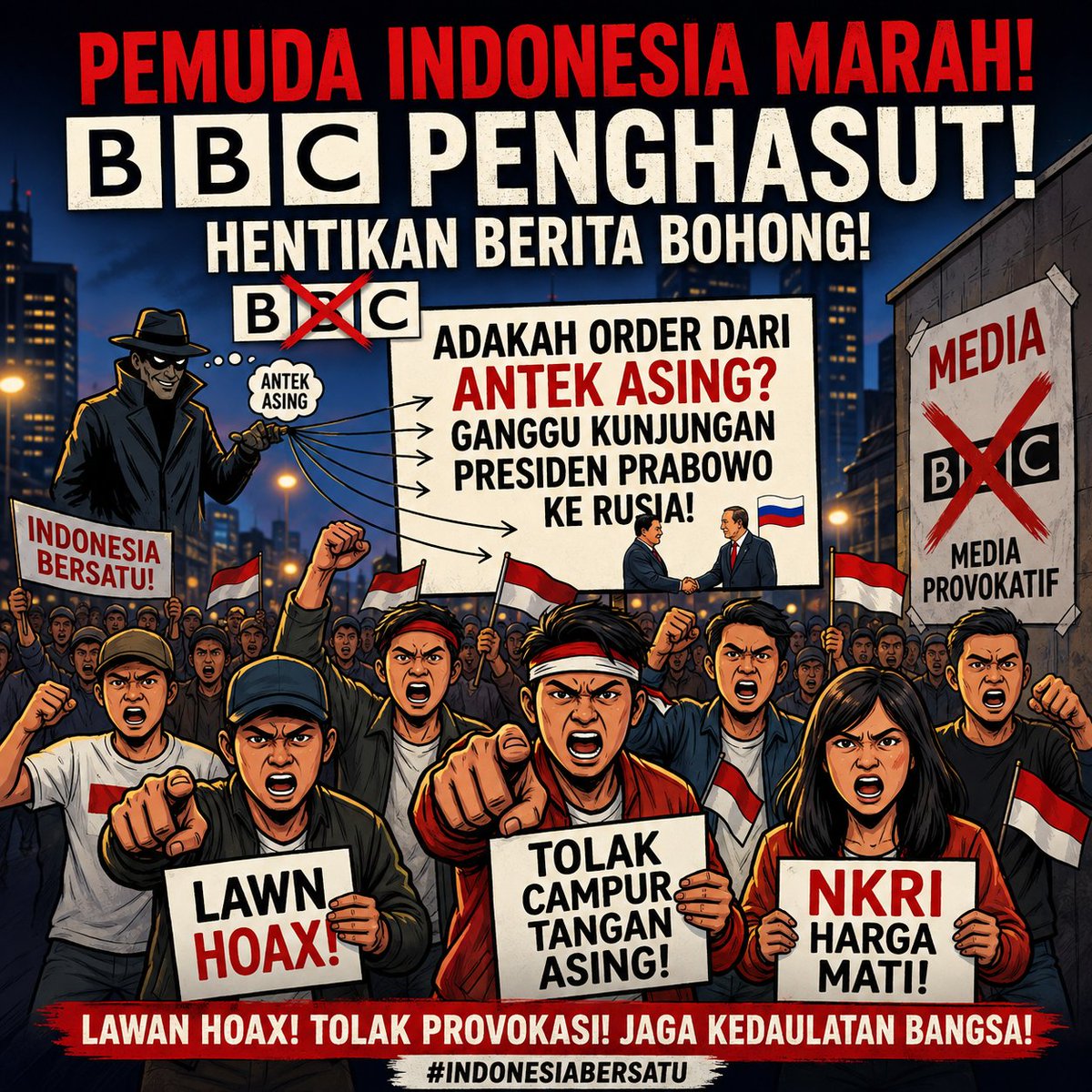 Rani_Maharani67's tweet photo. Setiap pemberitaan BBC tentang Indonesia selalu dibumbui dengan sentimen negatif yang memecah belah. Jangan mau diadu domba oleh media asing. Kampanyekan gerakan boikot BBC demi NKRI. #BoikotBBC #StopProvokasiAsing #PemudaBersatu https://t.co/WcuVdggmfM