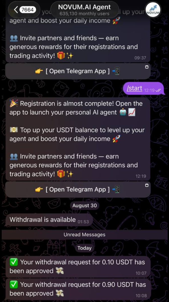 Web3machala01's tweet photo. Can USDT be mined? 🤔🤔🤔

At first I didn't think so till i discovered NOVUM AI 

A telegram bot that let's you mine USDT daily

You gather coins and referral to increase the amount of USDT you get daily

The amazing thing is minimum withdrawal is just $0.1

The more coins and referrals you have,the more amount you can mine daily 

Even mining up to $1 daily 

Don't fade this,join in now and mine cool cash in your own comfort 

https://t.co/4Fi2E11Lrg