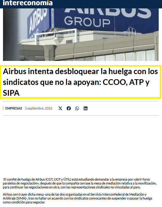 CGT's tweet photo. .@Airbus se inventa las mesas de negociación.

— Oye, ¿y si pactamos el fin de las movilizaciones?
— Por nosotros perfecto, ¡si no las apoyábamos!
— No se diga más. ¡Un placer hacer negocios con vosotros!

#HuelgaAirbus https://t.co/JpStzhDmjT