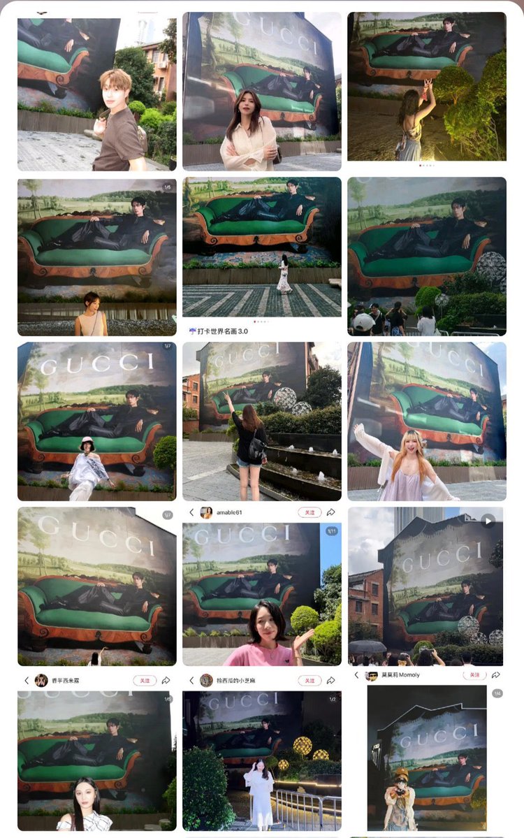 xzmelons's tweet photo. As the previous times, more and more people are visiting the "Xiao Zhan World-Famous Painting 3.0" spot for photos. 
#GucciPrimavera campaign features for the 3rd time #XiaoZhan onto Gucci Art Wall!
Every time Gucci global brand ambassador Xiao Zhan has been featured on the Gucci Art Wall, it has always generated a lot of buzz among netizens with the viral trends of check in in front the wall!
Nearby restaurants are already booked no longer accepting reservations for the weekend due to the massive crowded. Not only fans, but also passerby and several influencers are rushing there to take a photo in front the most trending wall of the moment!
