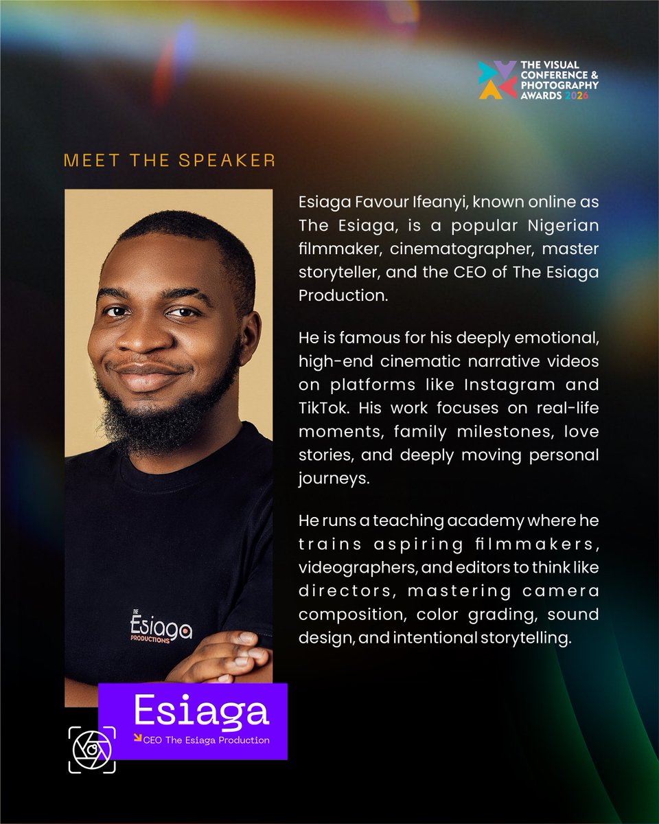 MediaBoyfriend's tweet photo. Starting our speaker lineup with the master of cinematic storytelling himself, Esiaga Favour Ifeanyi Esiaga Favour is taking the stage at TVC 2026.
#TVC2026 #TheVisualConferenceawards #BeyondTheFrame #thevisualconference2026 #visualbigwigs https://t.co/6z5S0tqczk
