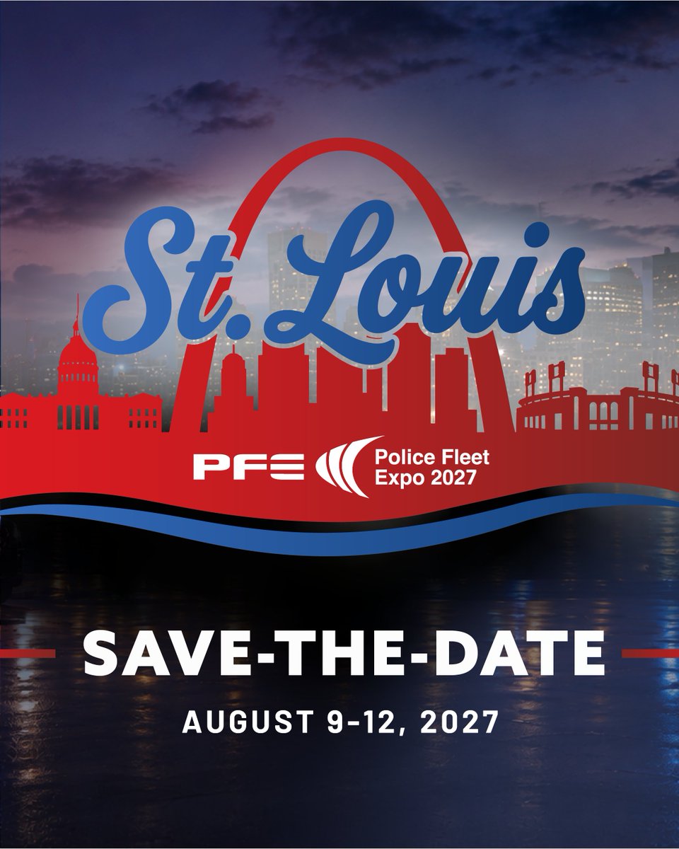 PoliceFleetMgr's tweet photo. Save the date! 🚔 Police Fleet Expo 2027 is headed to St. Louis, Missouri, August 9–12, 2027. Details coming soon! #PFE2027 #PoliceFleetExpo https://t.co/4YPtMRHZIX