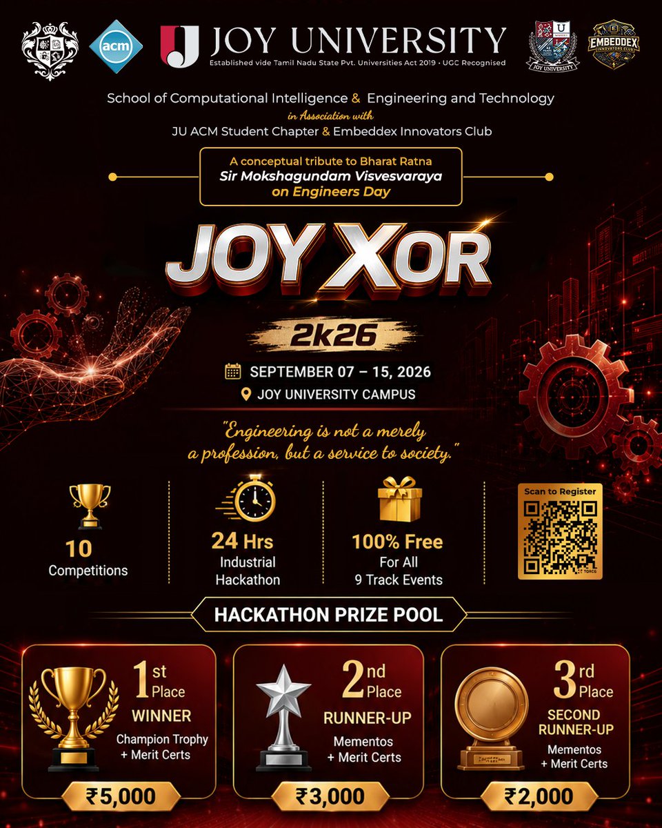 joyuniversityIn's tweet photo. 🔥 Get Ready to Engineer. Innovate. Compete. WIN!
JOYxOR 2K26 is coming to Joy University! ⚡💻
A high-energy celebration of engineering and innovation, presented by the School of Computational Intelligence &amp; School of Engineering and Technology https://t.co/eUCcVhjIe4