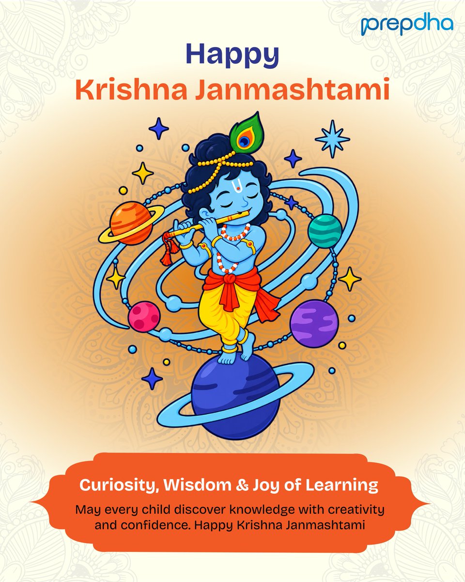 Prepdha's tweet photo. This Krishna Janmashtami, may every child be inspired to question with curiosity, learn with joy and grow with wisdom.

Wishing you a joyful and blessed Krishna Janmashtami! 💙🙏

#KrishnaJanmashtami #Janmashtami #JoyOfLearning https://t.co/y6Sbr9Ju0S