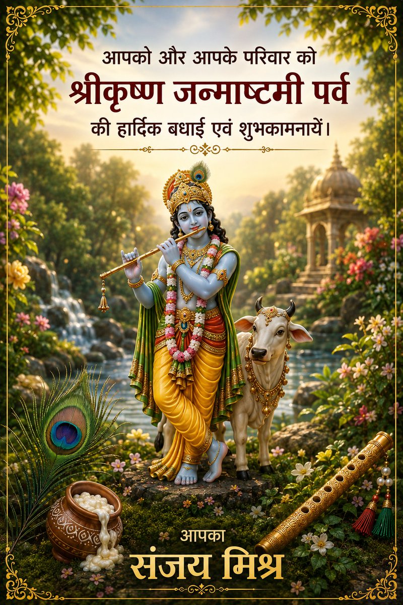 sanjayswadesh's tweet photo. 🌺 श्रीकृष्ण जन्माष्टमी की हार्दिक शुभकामनाएँ। 🌺

भगवान श्रीकृष्ण की अनासक्ति, समता और कर्मयोग  की अनुभूति हमारे जीवन को प्रज्ञा से आलोकित करे।

सुख-दुःख के परिवर्तनशील प्रवाह को समझते हुए हम समभाव में स्थित रहें।

जय श्रीकृष्ण। 🌿✨🙏 https://t.co/Q12mPMhmKu