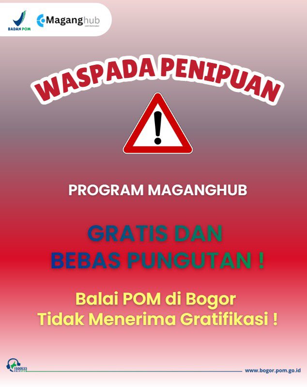 bpombogor's tweet photo. Kabar baik untuk Sobat BPOM fresh graduates 

Balai POM di Bogor membuka kesempatan bagi generasi muda untuk mendapatkan pengalaman belajar dan bekerja secara langsung melalui Program Magang HUB Kementerian Ketenagakerjaan (Kemnaker) Batch 2 Tahun 2026. https://t.co/8VzFCtLIao