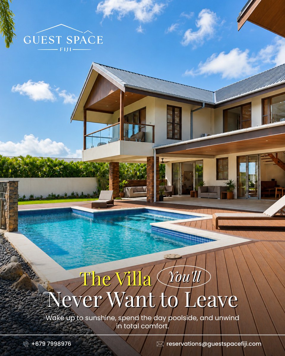 josue569's tweet photo. Extended stays come with one side effect: never wanting to leave. Wake to blue skies, relax by your private pool, and savor every moment of island paradise with Guest Space Fiji. Your dream vacation home is waiting. https://t.co/09yslBB023