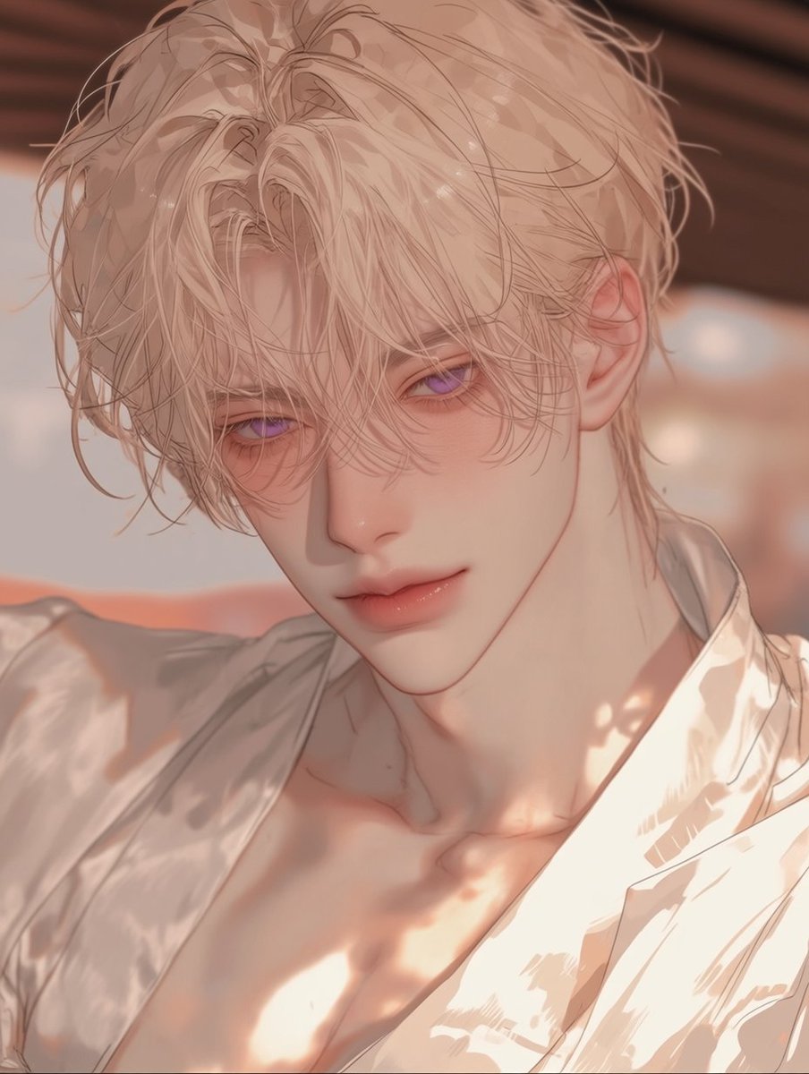 _ribbie_'s tweet photo. 선하리 (선하)
handsome young Korean man, early twenties, tall and slender, delicate refined face, vivid lavender-purple eyes, blonde hair, warm champagne-gold tone, short-to-medium soft layered hair, gentle side part, softly curved bangs brushing the eyebrows https://t.co/ikKM9TXX0x