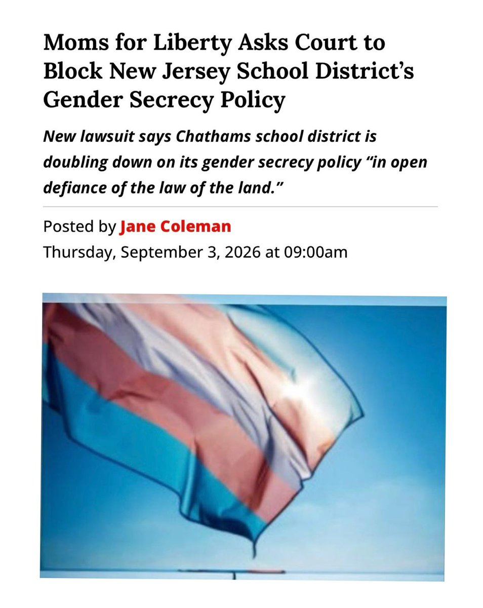 JaneBColeman's tweet photo. Why do so many secret "social-transitioning" cases begin with an unlicensed, unaccountable school counselor?

In NJ's Chathams School District, when a student asks to “become” a different gender, the school counselor has sole discretion to decide whether to tell the parents.