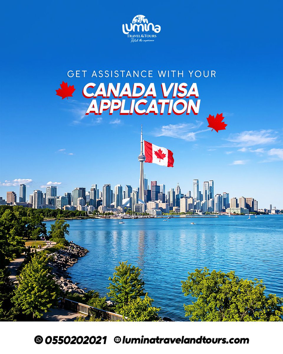 alexandraore1's tweet photo. Planning a trip to Canada? Lumina Travel &amp; Tours provides expert visa guidance for tourism, business, or family visits. Let us make your application simple and seamless. Call or WhatsApp 0550 202 021 to get started. https://t.co/7S6QIhmYwU