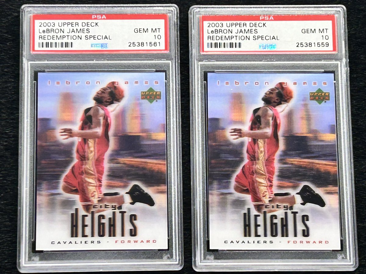 jtteaxasaggie's tweet photo. 2003 UD City Heights LeBron PSA 10’s $675 each shipped or $1300 for the pair https://t.co/6Flh1fBhrG