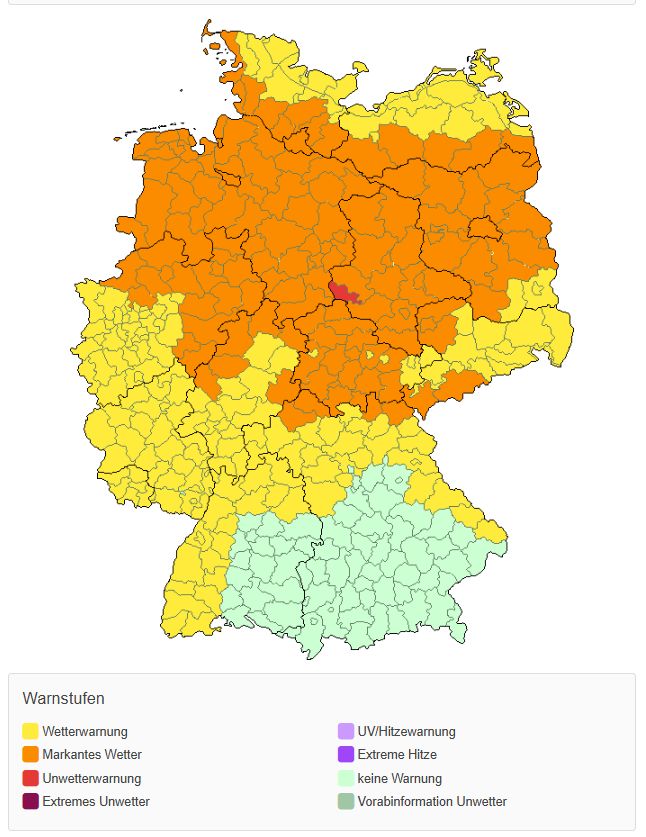 WetterKontor's tweet photo. Tief Vilja, aktuelle Warnlage heute morgen: https://t.co/PMhMpDYdot
#Wetter #Warnungen #Deutschland #Sturmböen #Gewitter #Starkregen #Tief #Vilja https://t.co/st5EKVpume