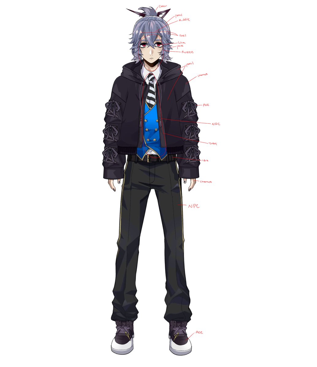 spoolofworms's tweet photo. photobashed my twst oc and i made a diagram of who i scalped and skinned to make him 🥹💗 https://t.co/nc4npsyLTx