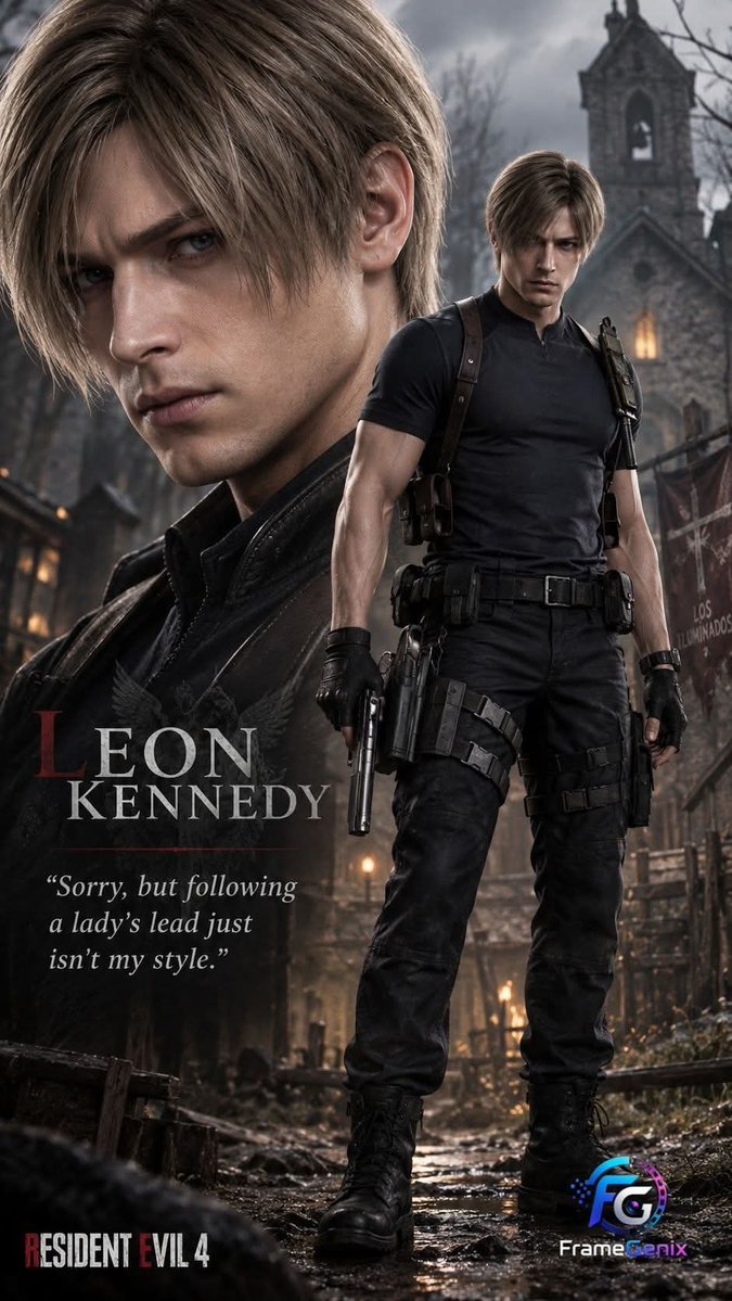 FrameGenix's tweet photo. Leon S. Kennedy - cool under pressure, deadly when it counts.

“Sorry, but following a lady’s lead just isn’t my style.” ��

#LeonKennedy #ResidentEvil4 #RE4 #FrameGenixI #RE4Remake #aigenerated #aiart #gaming https://t.co/qJpyLUiyLs