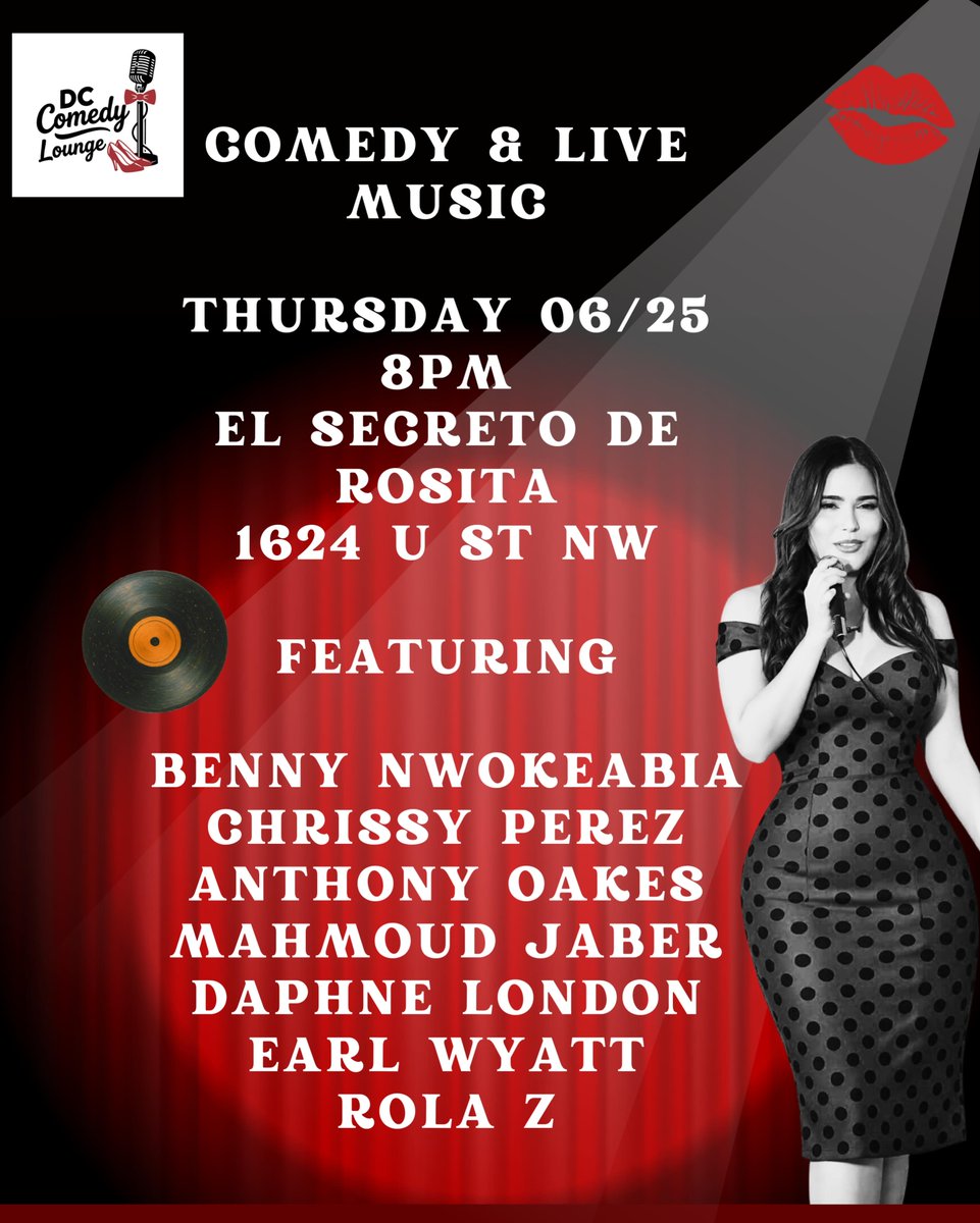 ADY_TO's tweet photo. Join us Thursday at El Secreto de Rosita. Tickets in bio. Dress up for a memorable night of laughs, music, and community with DC Comedy Lounge. https://t.co/r3QfKTRbdJ