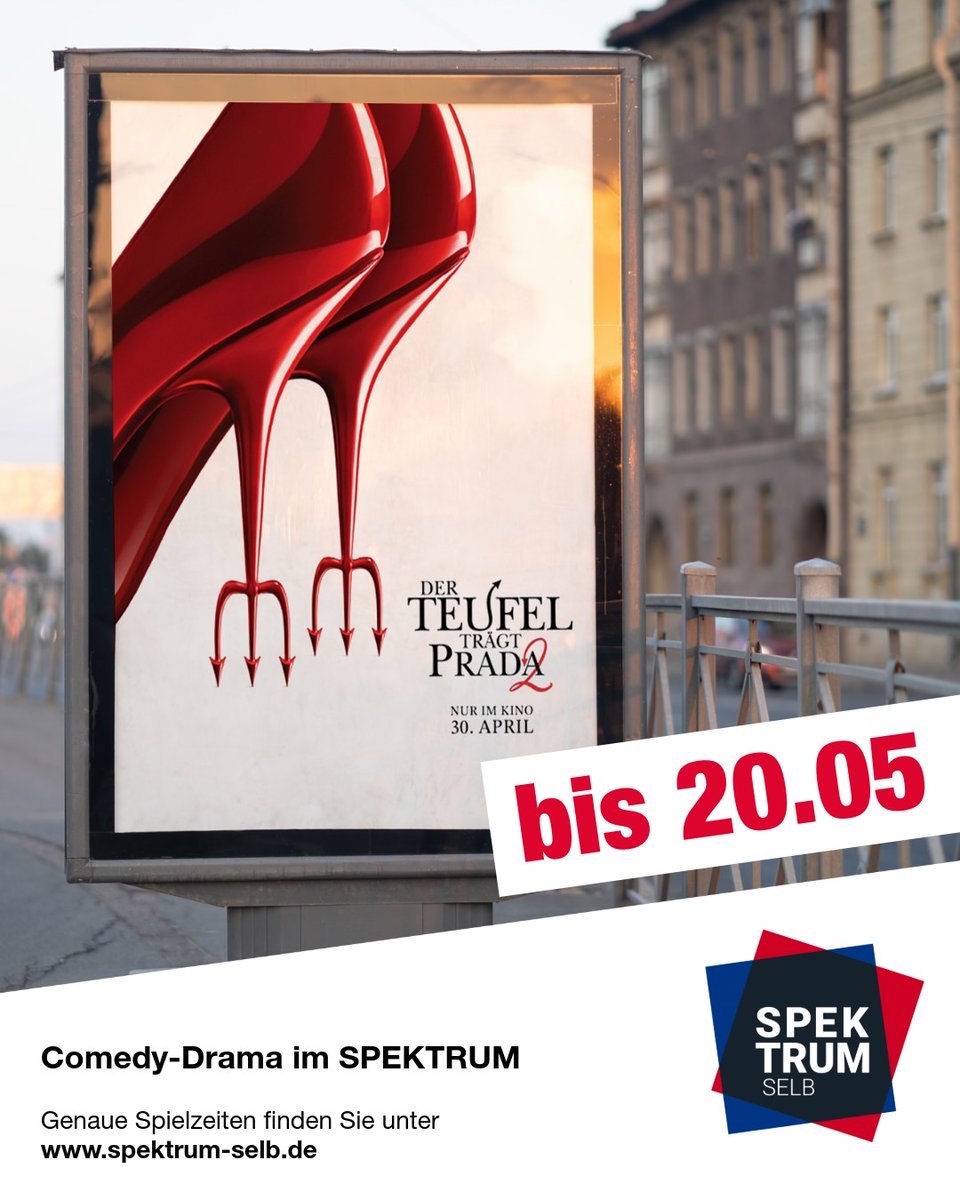 secretplanmaker's tweet photo. Fashion, Macht, Drama: Der Teufel trägt Prada 2 kehrt zurück. Zwischen New York und Runway beginnt ein neues Spiel um Stil, Einfluss und alles, was es kostet, ganz oben zu bleiben. Offiziell bis 20. 05. 2026 im SPEKTRUM Selb. https://t.co/ZGb9x9Hc6f