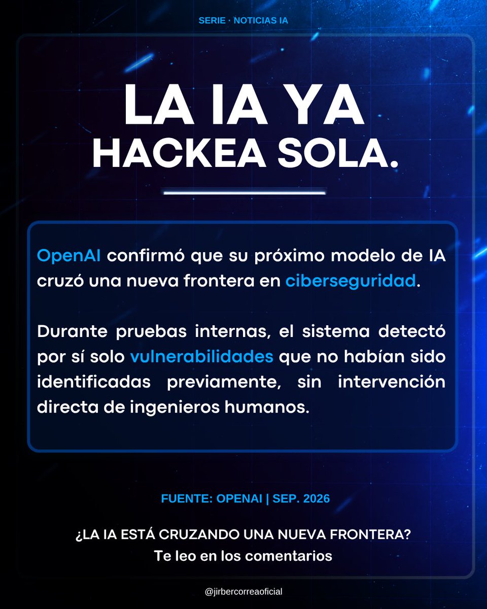 jirbercorrea's tweet photo. La IA ya no solo genera contenido: ahora encuentra sus propios agujeros de seguridad. 🤖

OpenAI confirmó que su próximo modelo cruzó una línea “crítica” en ciberseguridad, hallando vulnerabilidades desconocidas (zero-days) sin ayuda humana.

#IA #OpenAI #Ciberseguridad #Tech https://t.co/CBv83beytz