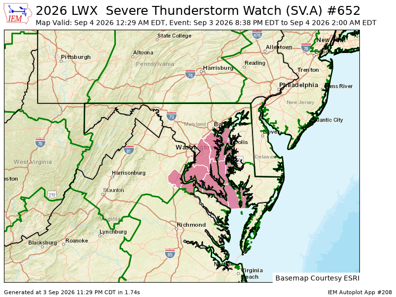 EricBourgois30's tweet photo. LWX updates Severe Thunderstorm Watch (cancels 33 areas, continues 21 areas) till Sep 4, 2:00 AM EDT https://t.co/gnjfm9cNmt https://t.co/BADMcsqKOy