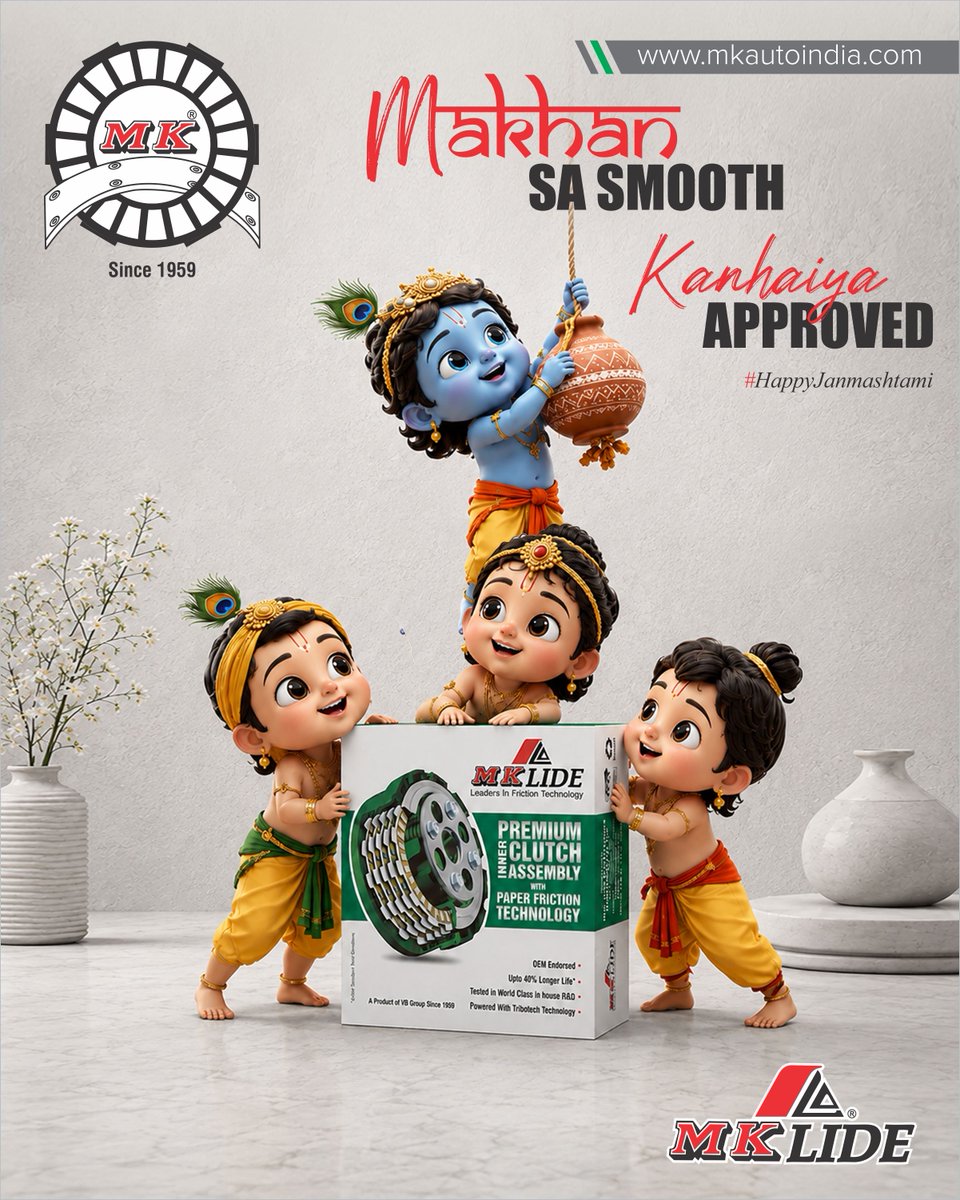 MKAutoIndia's tweet photo. Makhan Sa Smooth. Kanhaiya Approved. 

Because some rides don’t just move—
they move with a little Krishna magic.

Happy Janmashtami 2026!

#HappyJanmashtami #Janmashtami2026 #KrishnaJanmashtami #MKLIDE #MakhanSaSmooth #KanhaiyaApproved #SmoothRide #ClutchPerformance https://t.co/hwgUN7VeXg
