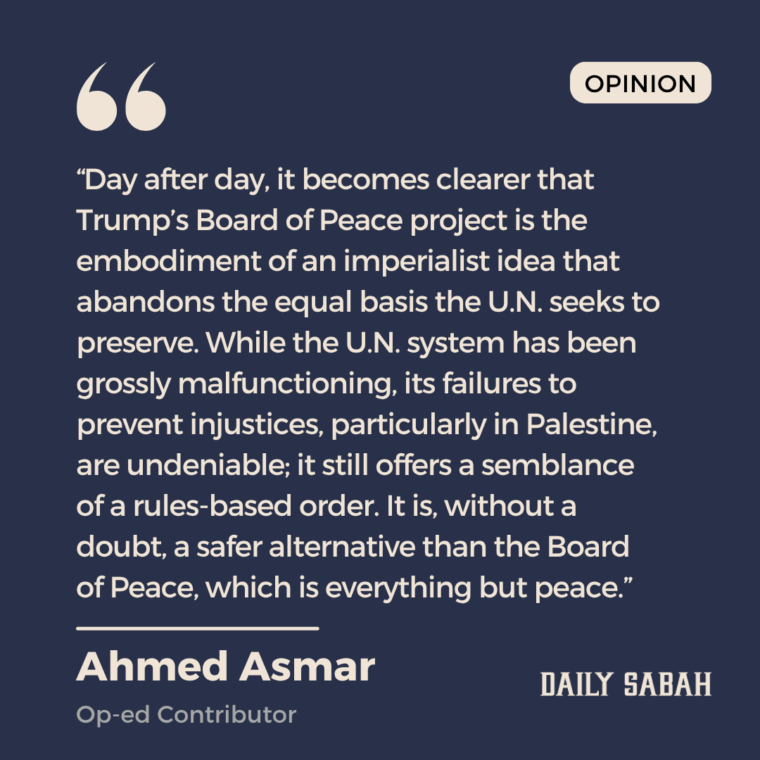 DailySabah's tweet photo. Board of Peace vs. UN system: Exclusionary imperialist project - by Ahmed Asmar | DS Opinion
https://t.co/EOSGgF9cQo https://t.co/I4Zk2Fux6s