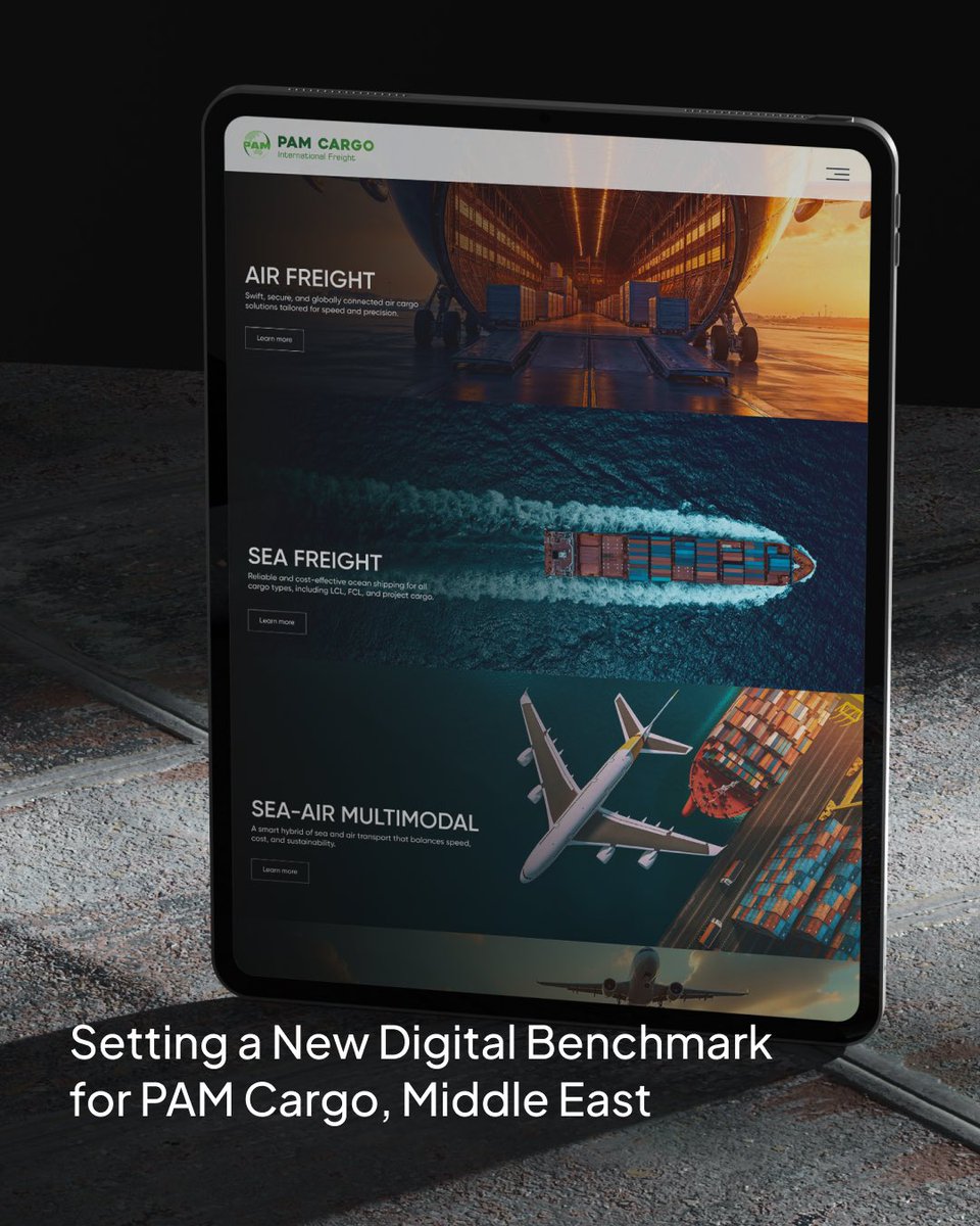 onbyz's tweet photo. Moving logistics forward with a digital experience built for speed and scale.

For PAM Cargo, Middle East, Onbyz created a high-performance digital platform that brings its global freight capabilities into a modern, intuitive experience. https://t.co/Ua8UTv0JRx