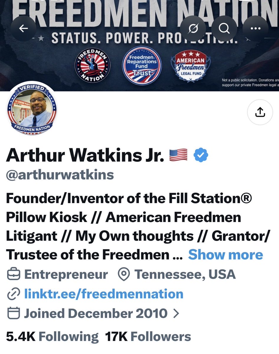 kdotcompton424's tweet photo. @BlackAmerican_G @arthurwatkins is a scammer 

He begs for donations and claims he’s doing work for us

He claims he’s doing freedman verifications but he’s not 

He’s taken tens of thousands of dollars from me and my family then ghosted us

We will be suing him in court very soon! https://t.co/sMQA4yMSXt