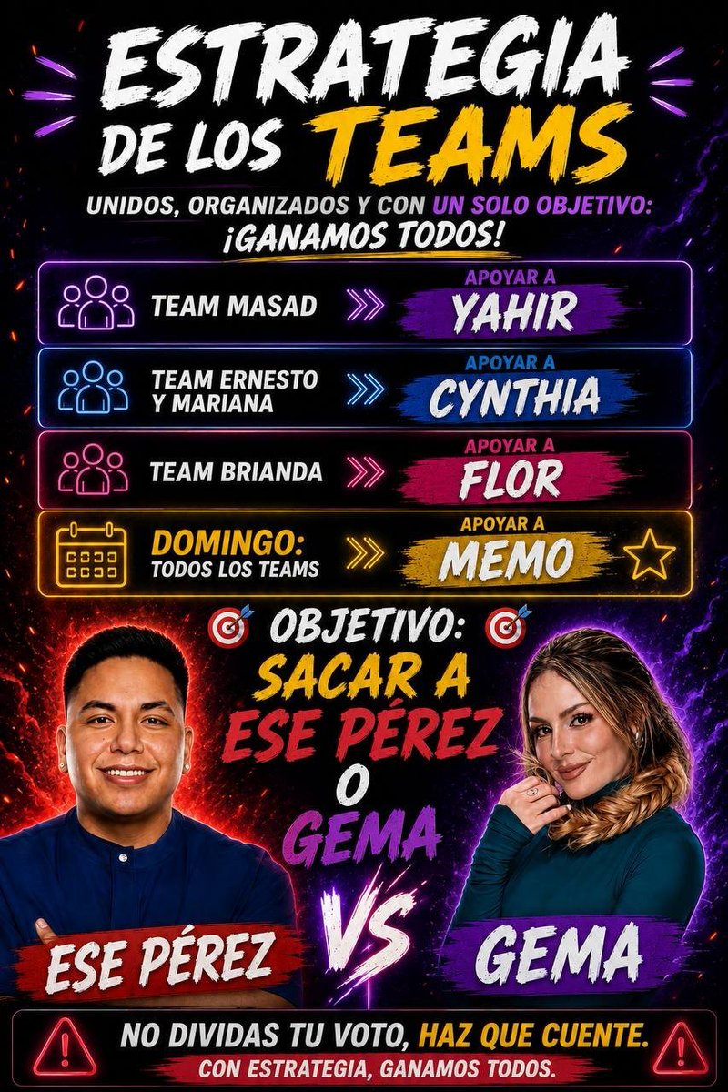 TEAM_MASAD's tweet photo. TODOS LOS #TEAMS UNIDOS POR UN SOLO OBJETIVO QUE ES ESO, SI ESO SE NOS CUMPLE GANAMOS TODO.
#TEAMMASAD
#TEAMCINTHIA
#TEAMMEMO
#TEAMFLOR
#TEAMYAHIR
#TEAMMARIANA
#TEAMBRIANDA
#LAUNIONHACELAFUERZA
#LaCasaDeLosFamosos https://t.co/7WxNLFuFS2