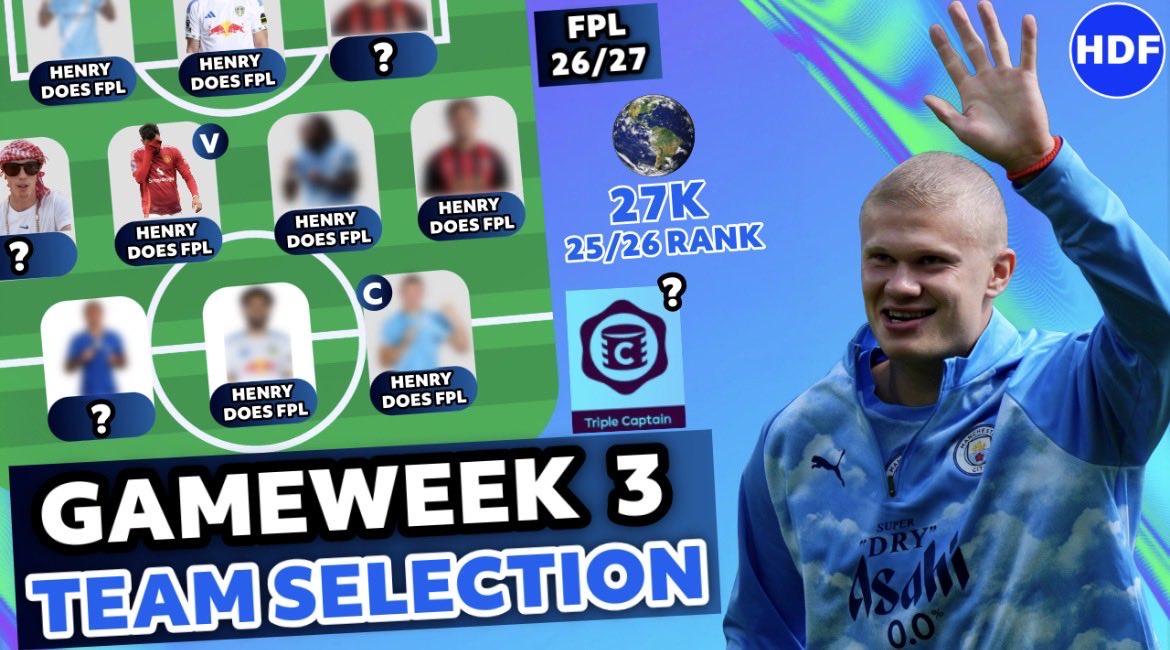 HenryDoesFPL's tweet photo. NEW YT VIDEO OUT NOW 🆕
The Triple Captain is Active 🔥
Watch Here : https://t.co/ZuG3ny4jqM
#fpl #gw3 #premierleague #fantasypremierleague #teamselection https://t.co/5ATfnM76OO