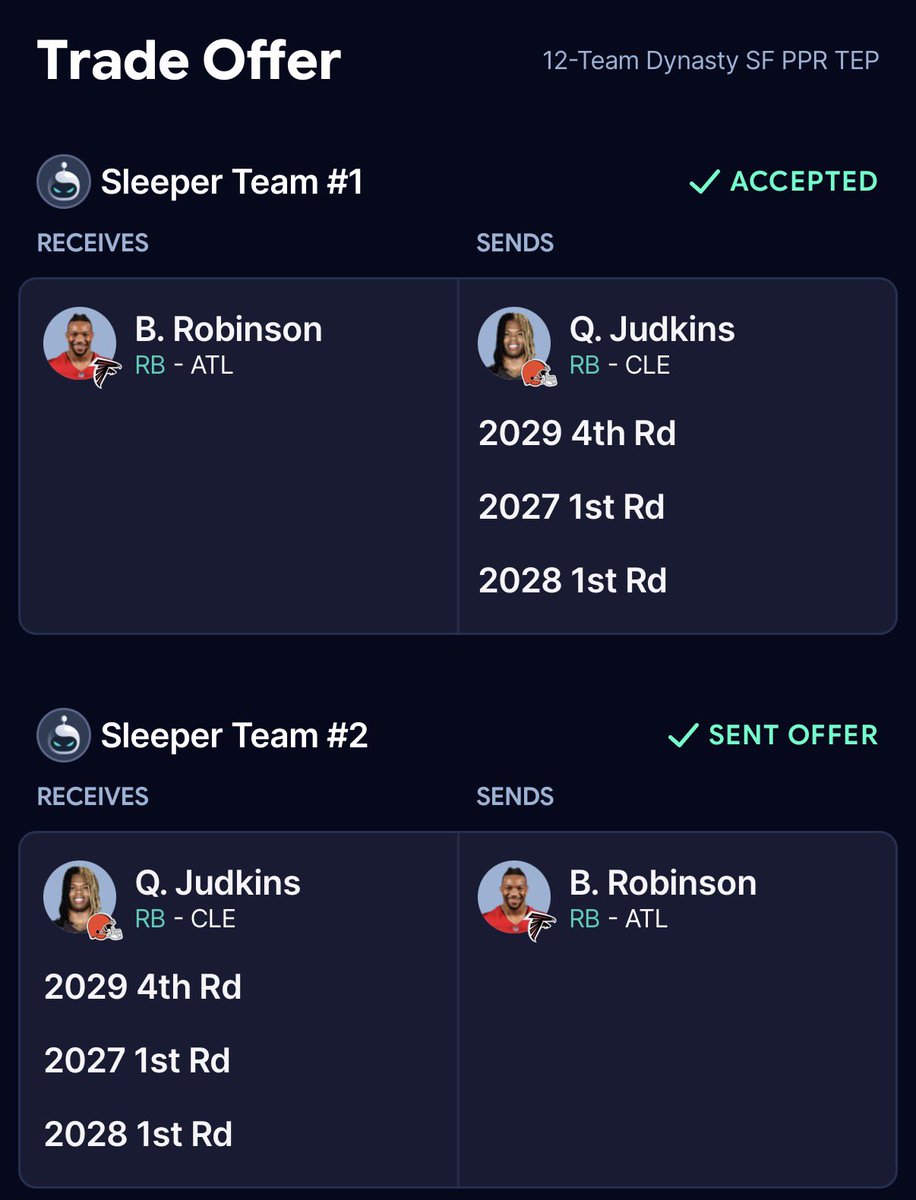 kenton24_'s tweet photo. @FFBirdGang BG, just did my biggest dynasty trade to date to get Bijan. I had built some capital through selling high and tier downs over time so I thought I needed to cash in after losing the chip two years in a row. Hoping this was what I needed. https://t.co/fBPn48N9E3