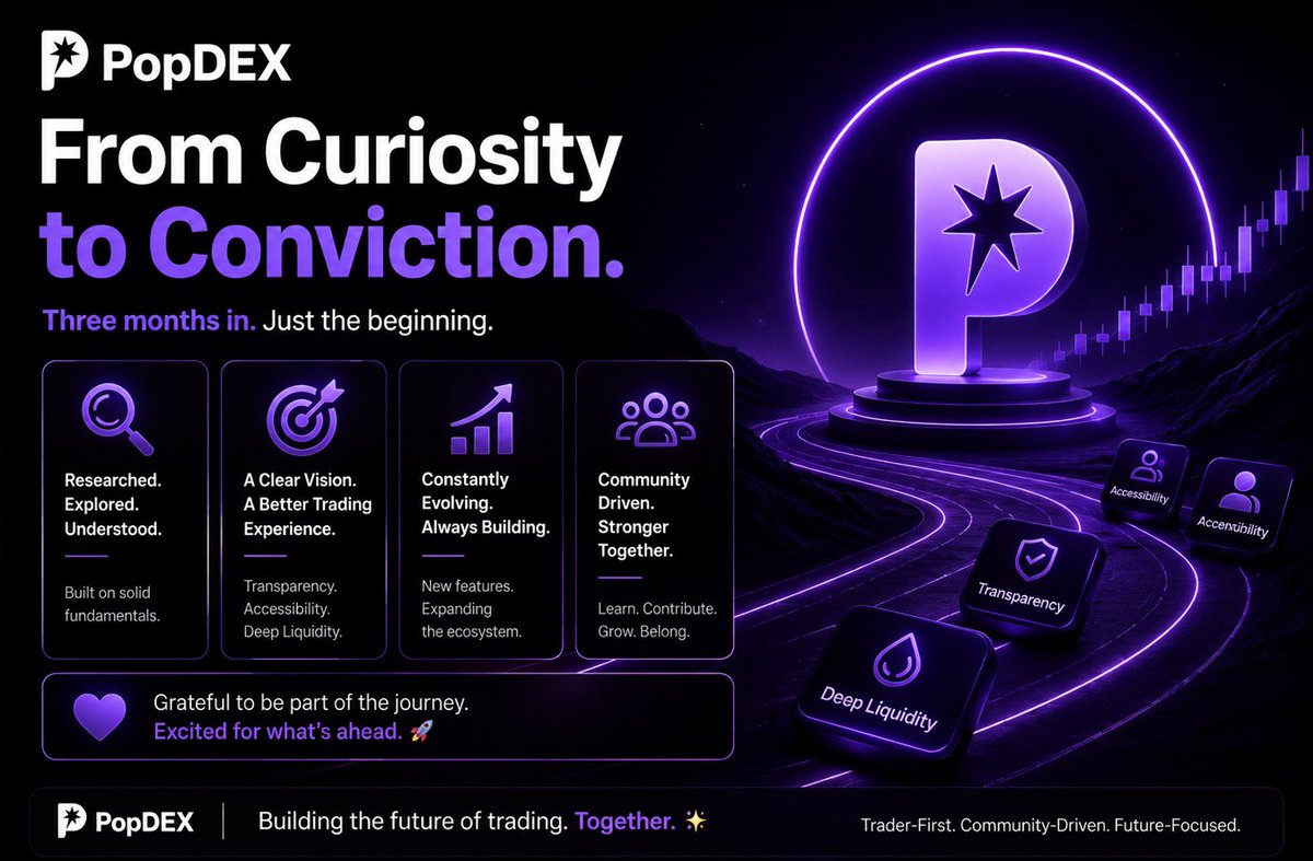 AudioSl53950's tweet photo. 🚀 From Curiosity to Conviction: My PopDEX Journey

Few months ago, @PopDEX_ was simply another Web3 project on my radar.

I didn’t rush in. I spent time researching, exploring the platform, and trying to understand what the team was actually building.

The more I explored, the more interesting it became. 

What stood out to me wasn’t just the product, it was the vision behind it:

🔍 Transparency
⚡ Better trading experience
💧 Deep liquidity
🌐 Accessibility
🤝 A community-driven ecosystem

Watching @popdex_  continue to evolve, launch new features, and expand its ecosystem has made the long-term vision feel increasingly real.

And honestly, the community has been a huge part of that journey. 💜

Meeting new people, learning from others, and contributing along the way has made this more than just watching a project from the outside. What started with curiosity has turned into genuine belief. 🚀

Excited to see where @popdex_  goes next and grateful to be part of the journey.

@popdex_   #PopDEX #DeFi #PerpDEX #Web3 #Onchain #Trading 

https://t.co/0A8Y1keFUM