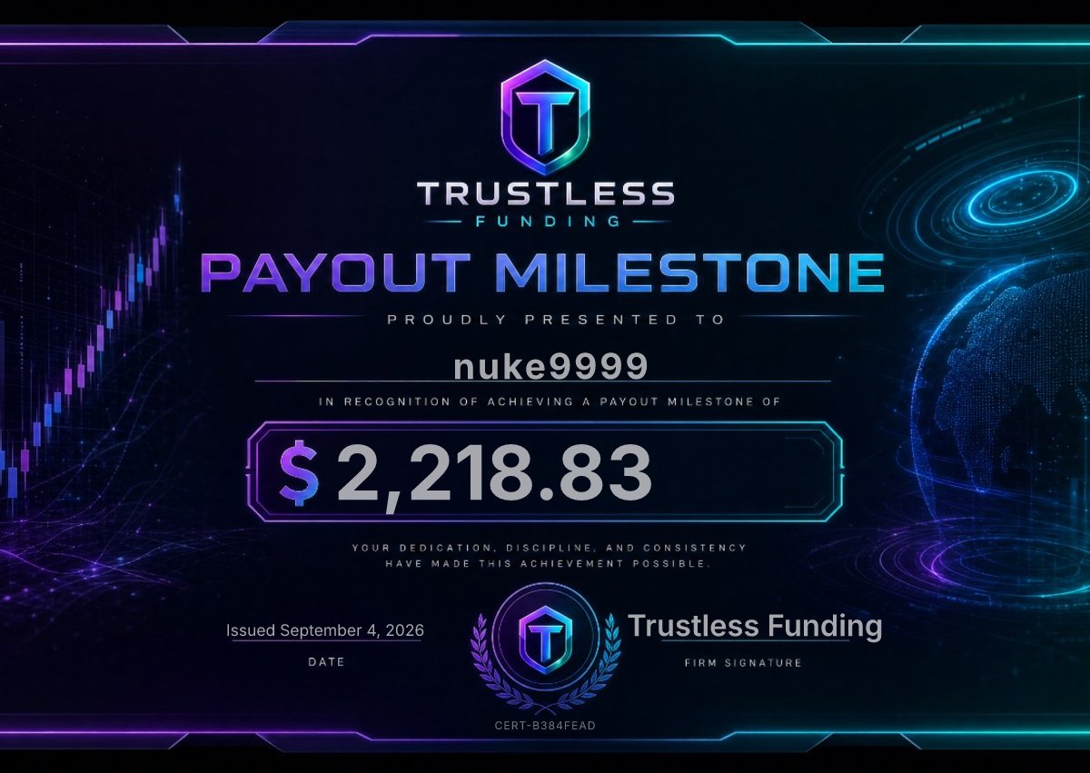 TrustlessSolana's tweet photo. @TrustlessSolana A funded trader at Trustless Funding just got paid $2,219 on @DecentralProp, settled on-chain so nobody has to approve it. How long has a prop firm made you wait? https://t.co/0yZ60f7UrK