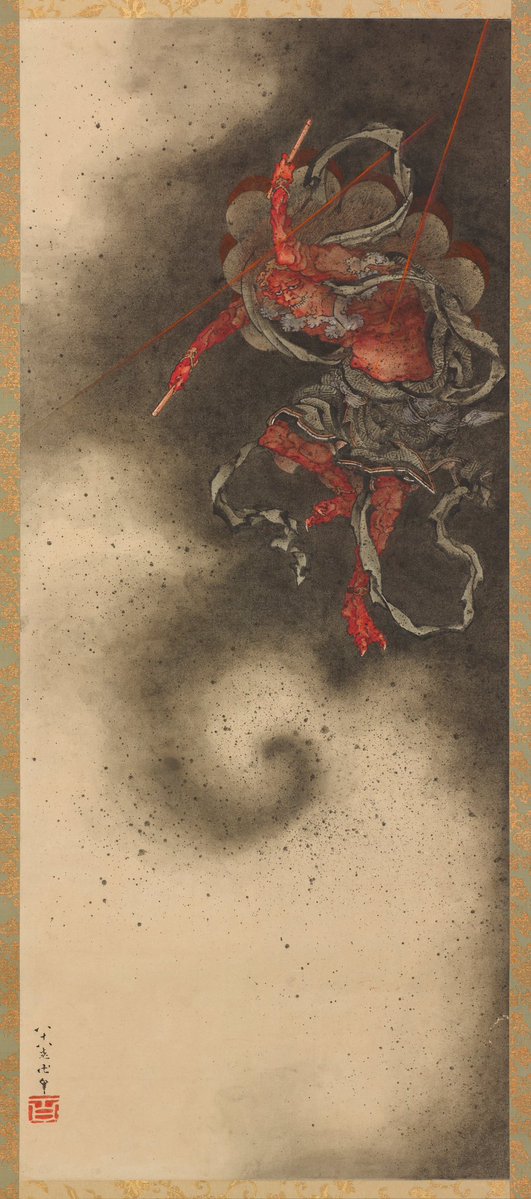 NihonBijutsushi's tweet photo. 葛飾 北斎　かつしか ほくさい　Katsushika Hokusai　1760–1849

《雷神図》
らいじんず
Thunder god

19世紀・江戸時代
紙に着色・掛軸
ワシントンD.C.・フリーア美術館 https://t.co/GDcvwWfCMN