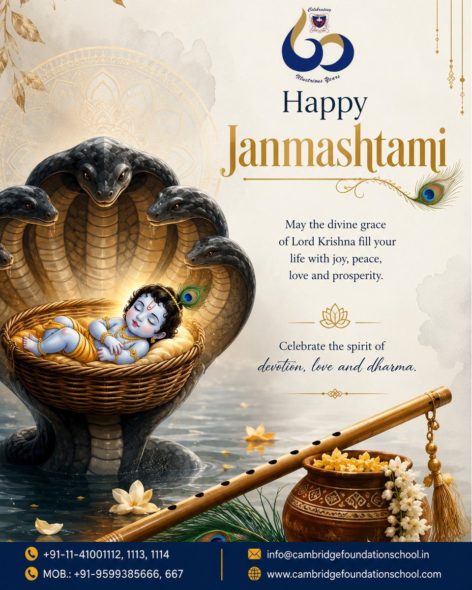 cfscambridge's tweet photo. May the teachings of Lord Krishna inspire us to embrace wisdom, compassion, courage, and righteousness. 🦚✨

Cambridge Foundation School wishes everyone a blessed and joyous Janmashtami! 🙏

#HappyJanmashtami #Janmashtami2026 #LordKrishna #CambridgeFoundationSchool https://t.co/ic9xcZEOuY