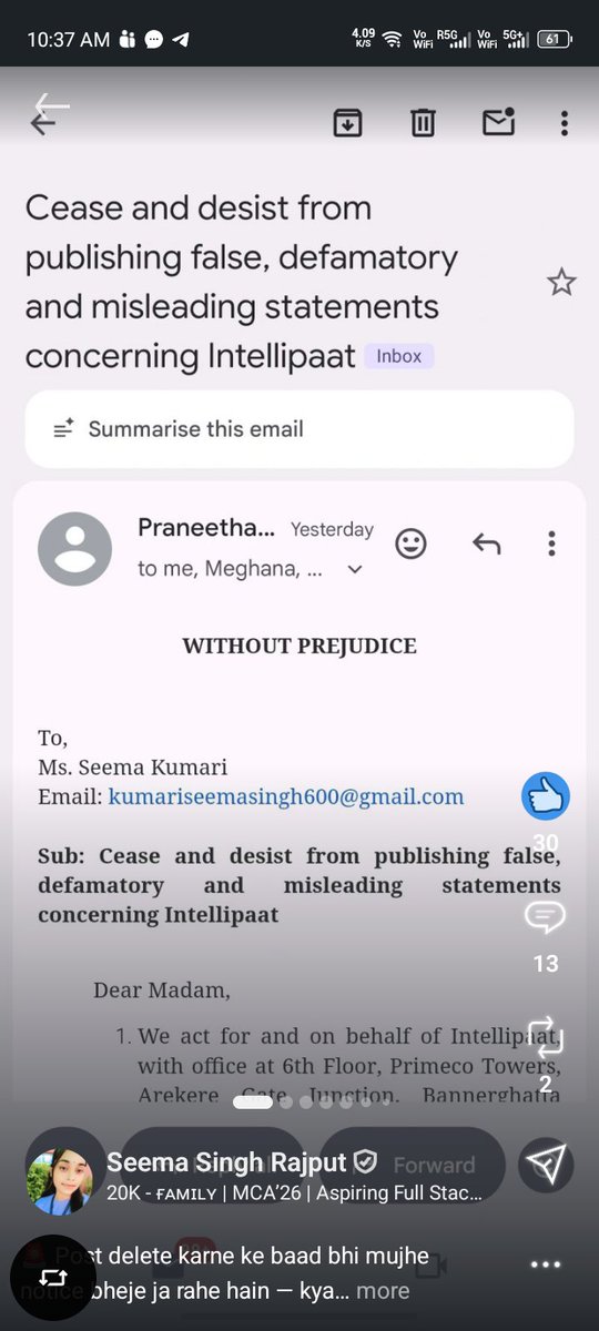 Raaz__Singh's tweet photo. @Intellipaat I’ve seen many people reportedly receiving legal notices from you. But what about those who fulfilled all the requirements, followed your instructions, and still received nothing in return?

Transparency and accountability should apply to everyone. https://t.co/OWUU1Yitwe