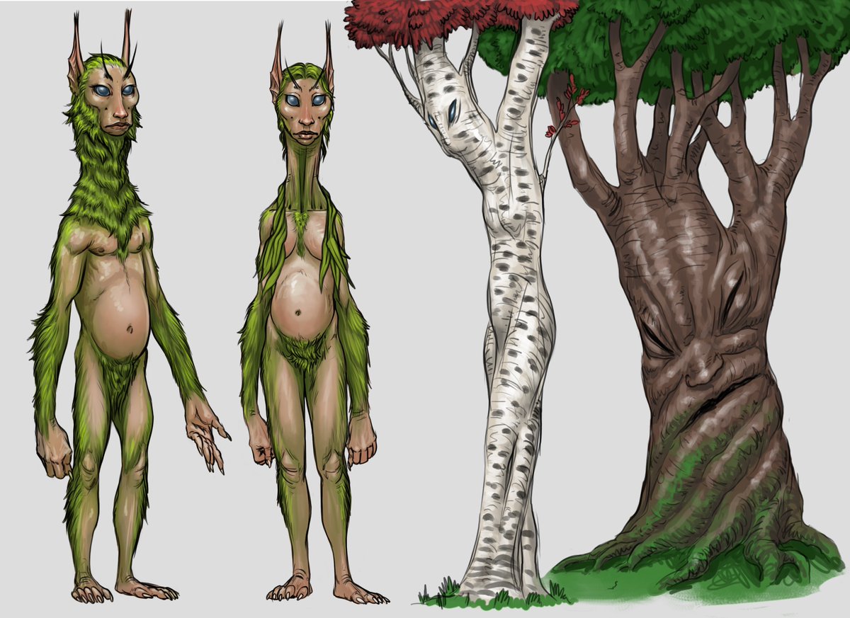 Ahmonza12's tweet photo. GlasKyne / green elves, among the first fea kissed have a shapeshifting ability into trees. it has helped them survive long years without bounty. while in this form they are functionally a tree so it has been a method of the elderly to escape death from old age. a forest may move https://t.co/vqIu1B06rf