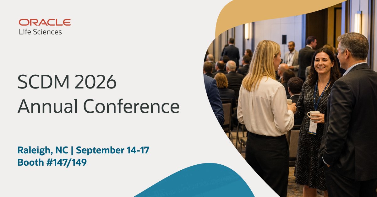 ALCE2024's tweet photo. Join us! Oracle is heading to Raleigh for #SCDM26. Stop by booth 147/149 to explore how connected clinical data, AI, and advanced analytics can help sponsors, CROs, and research sites streamline studies and accelerate discovery. https://t.co/ES5khimtN7 https://t.co/ZK1Ab75Uw9