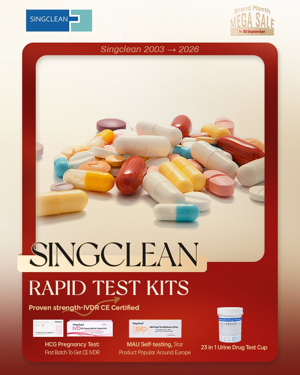 singclean's tweet photo. 🌍 IVDR CE certified, first batch.
Singclean rapid tests – trusted across Europe.
This September, we celebrate diagnostic excellence.
📅 Sep 1-30 | #SingcleanBrandMonth #bigoffer https://t.co/Q1ZuZ2MIH0
