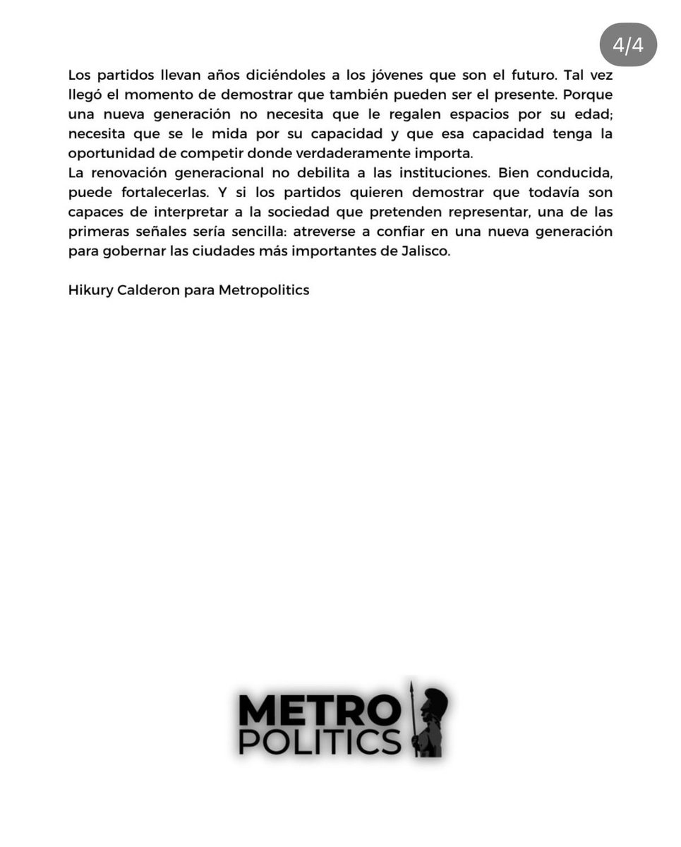 HikuryCalderon's tweet photo. Les comparto mi primera columna en Metropolitics.

Quise comenzar hablando de un tema en el que creo profundamente: el relevo generacional en la política.

Los jóvenes no somos solo el futuro. También podemos ser el presente.

Los leo. 👇 https://t.co/epXCjI3nZx