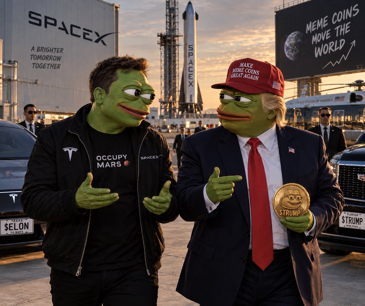Kelpiecore's tweet photo. Elon and Trump frog 
#memecoin https://t.co/mMHZ7Eqznx