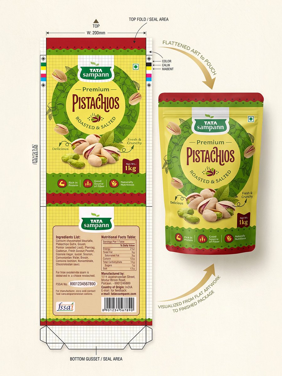 nisha_droch's tweet photo. Reimagining @tata.sampann Pistachios. 💚

I wanted to give the packaging a more premium, fresh &amp; appetising personality while retaining the recognisable brand presence. 
 
#productpackaging #labeldesigner #dryfruit #nishadroch #viral https://t.co/uwrJZfR9T1