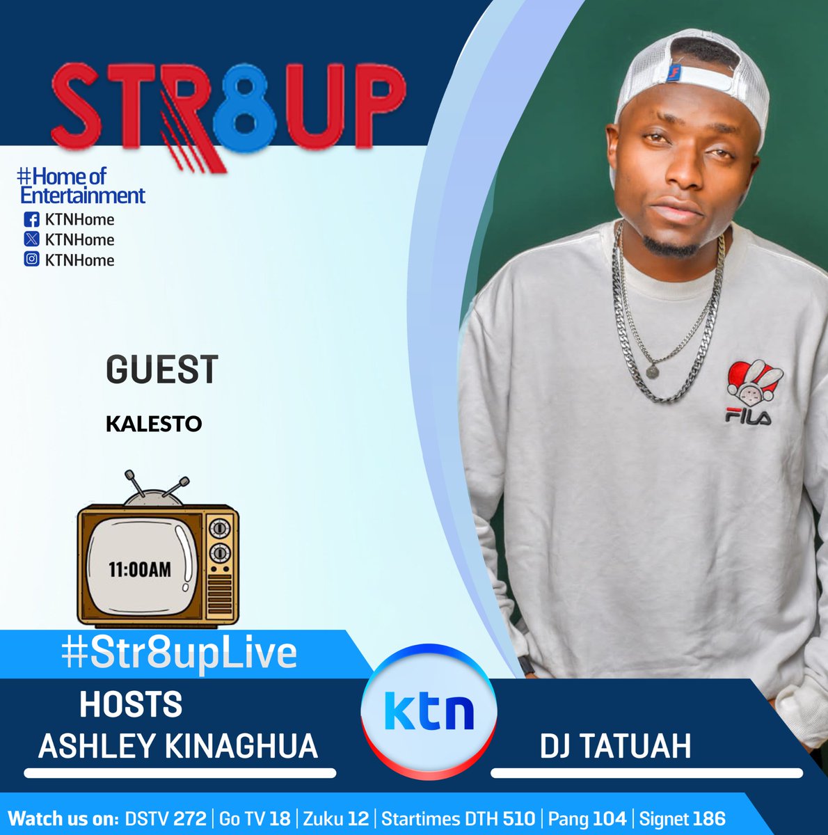 ktnhome_'s tweet photo. If it's a Saraday, its time for #Str8upLive & the tag team will be up place for #Str8upLiveπ―π₯ππ€
@ashleykinaghua, @djtatuah @ksankenya @_trickstar_visuals
And that's not all! Our line up is super-lit: @mwanaa_ @hoodboyz @ssadi_ssadi @kalesto_muziq_ke
#DanceToTheBeat #LiveShow #music
Producer @wainainagram