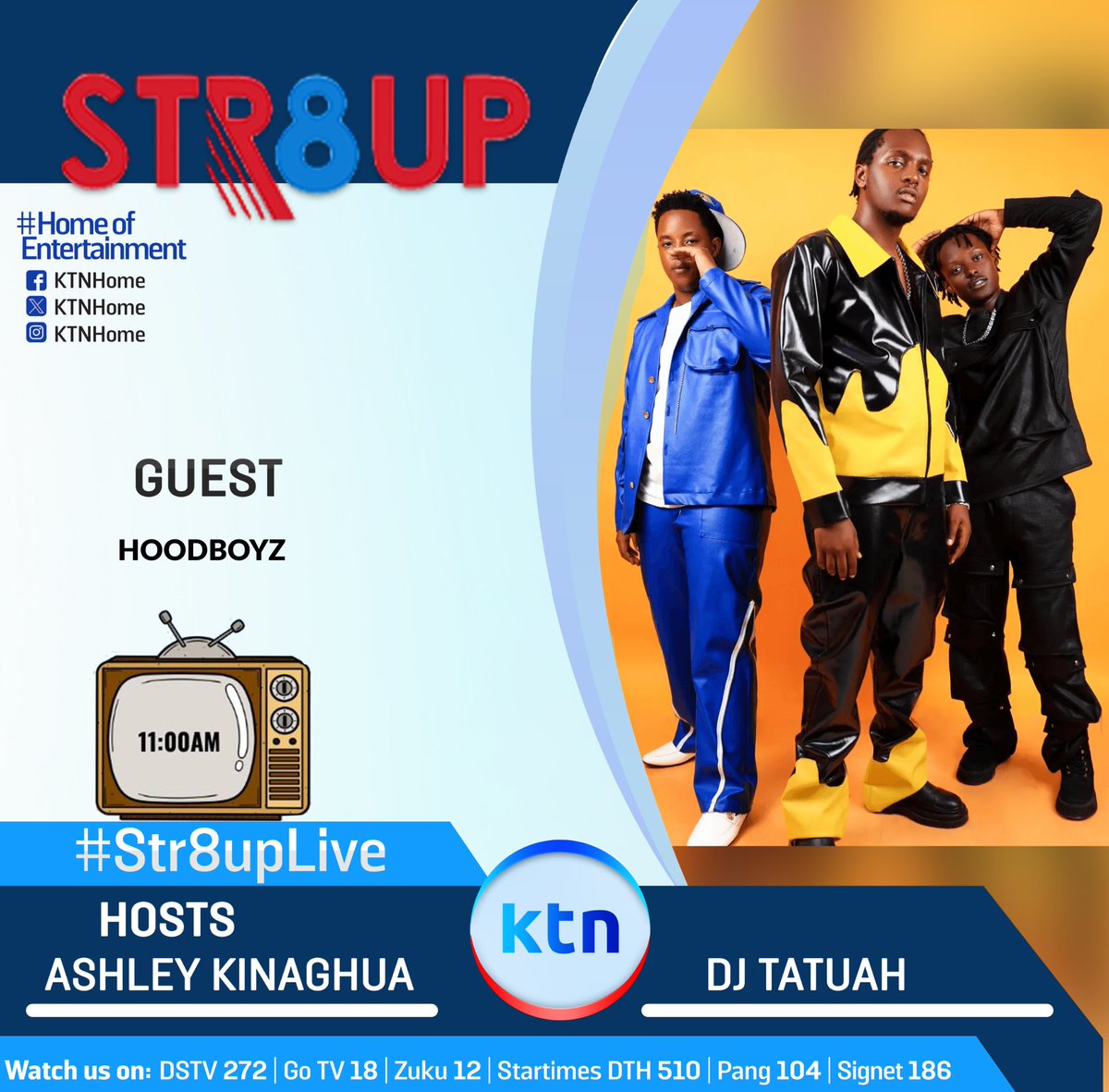 ktnhome_'s tweet photo. If it's a Saraday, its time for #Str8upLive & the tag team will be up place for #Str8upLiveπ―π₯ππ€
@ashleykinaghua, @djtatuah @ksankenya @_trickstar_visuals
And that's not all! Our line up is super-lit: @mwanaa_ @hoodboyz @ssadi_ssadi @kalesto_muziq_ke
#DanceToTheBeat #LiveShow #music
Producer @wainainagram