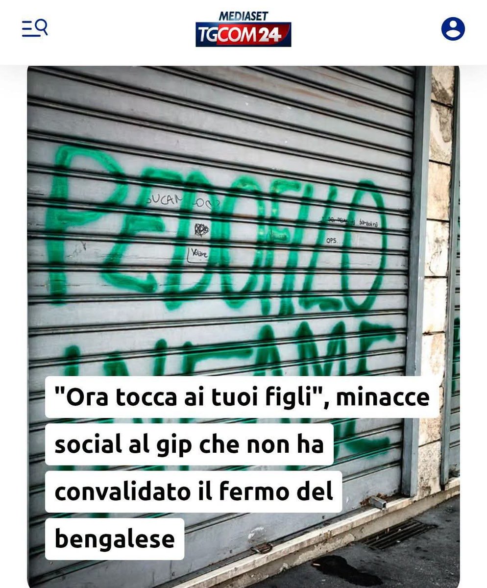 itsmeback_'s tweet photo. 🔴 Rivolta social contro il giudice che ha scarcerato il pedofilo bengalese...
🔴 La pazienza del popolo è finita.
Insulti e augurio di subire la stessa sorte delle vittime del bengalese che ha scarcerato perché “pentito” sui social per il gip di Torino. La giudice, pur riconoscendo l’esistenza dei gravi indizi di colpevolezza, non aveva convalidato il fermo del bengalese di 42 anni accusato di violenze sessuali su una tredicenne e una donna. Secondo lei a frenarlo dai suoi brutali istinti basterebbe l’obbligo di firma. Dopo che sui giornali è stato pubblicato il nome del magistrato si è scatenata la rivolta social, tra questi l’augurio che “ora che è libero vada a violentare i figli del giuidice”, riferito al bengalese. “Aspetto con molta ansia che capiti una situazione del genere a un parente o figlia di qualche giudice e poi non dirò che sono dispiaciuto, ma festeggerò”, scrivono altri.
Il magistrato viene accusato di appartenere alla “cricca”. “Sarebbe curioso sapere chi le ha passato i compiti all’esame da magistrato Ma forse già si sa…”, scrivono gli utenti.
La maggior parte degli insulti nei confronti del giudice sono a sfondo sessuale visto che il bengalese che ha liberato è un pedofilo. Insulti erano apparsi ieri anche sulla saracinesca del minimarket abusivo che è chiuso da lunedì scorso: davanti ai fotografi un venticinquenne si era fatto riprendere a volto scoperto mentre scriveva con “Pedofilo infame, in mano al popolo”.

- Sandro Greco