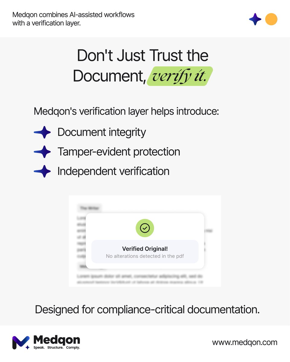 medqon's tweet photo. Medqon adds a verification layer around compliance-critical documentation, helping move AI-assisted workflows beyond generation alone.
#Medqon #medicoreports #medicovault #mros #medicolegalagencies #medicolegalexperts #médicolegal #doctors #HealthcareProfessionals #IME #uk #usa https://t.co/5WWI6iqFIO